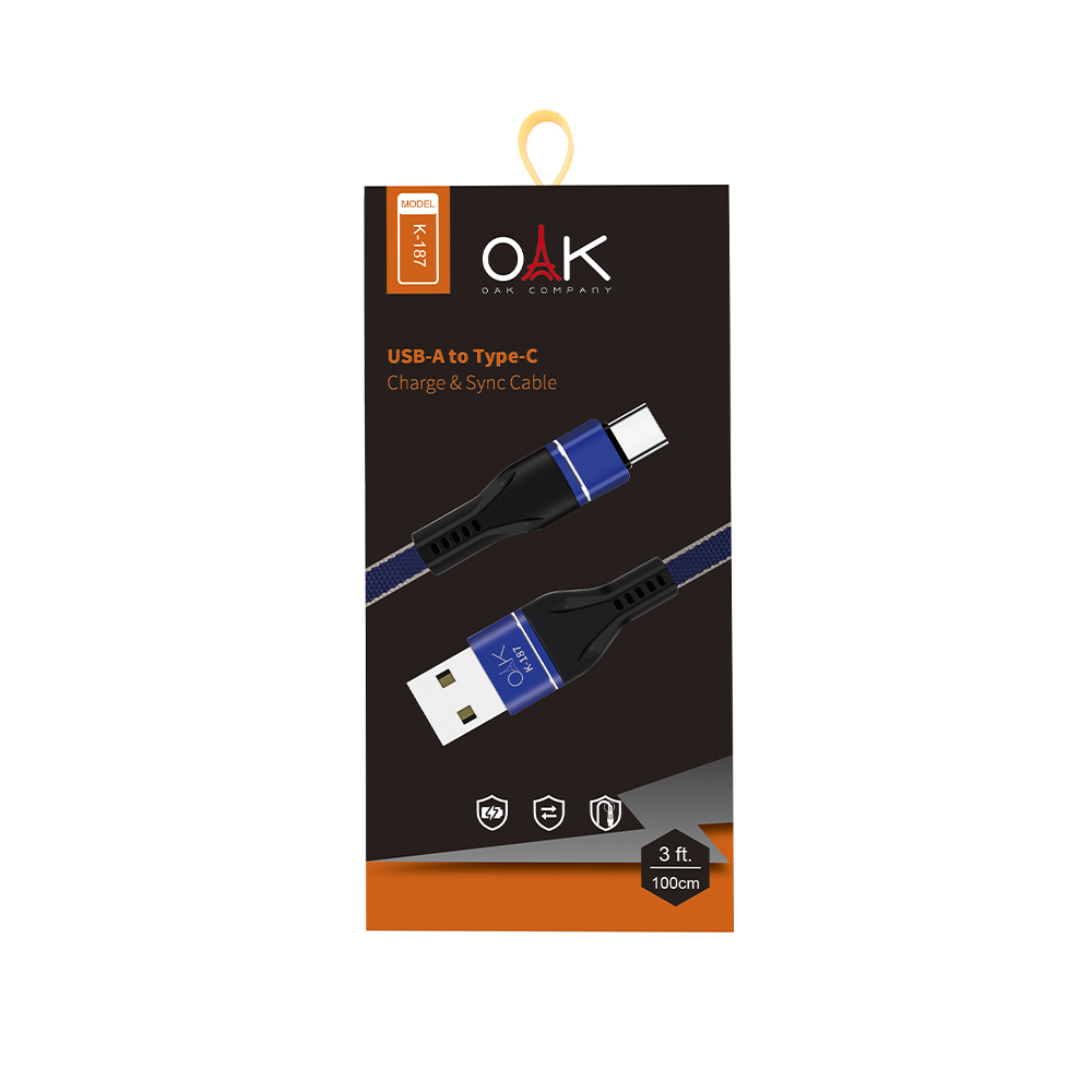 بهترین برند کابل شارژ تایپ سی (USB-C) OAK مدل K-187