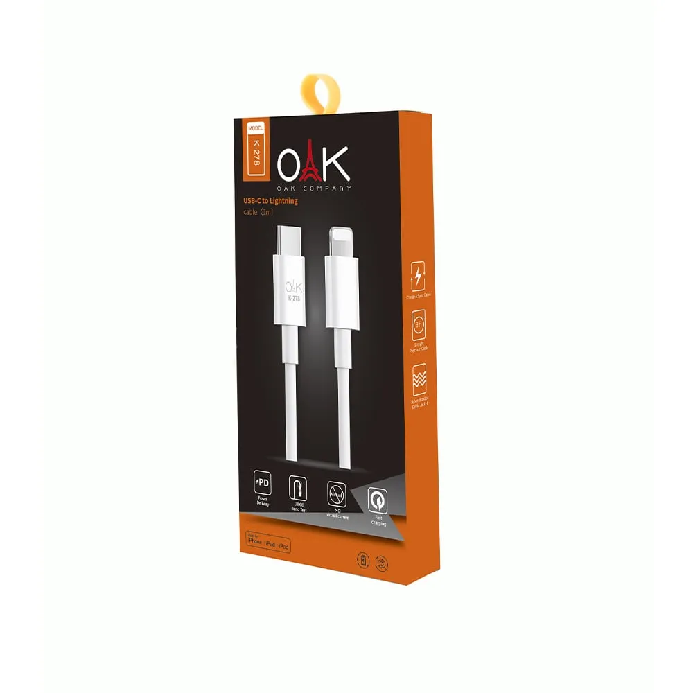 کابل شارژ لایتنینگ به تایپ سی (USB-C) OAK مدل K-278