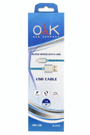 کابل شارژ USB به لایتنینگ OAK مدل K-212 | شارژ سریع، مقاوم و بادوام