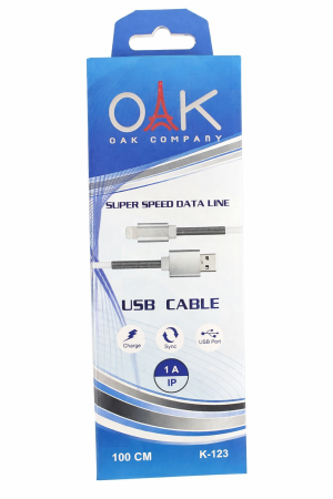 کابل شارژ USB به لایتنینگ OAK مدل K-123 | شارژ سریع + انتقال داده پایدار